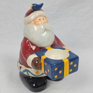 Santa Ceramic Tealight Holder with Gift Box 6” Decor